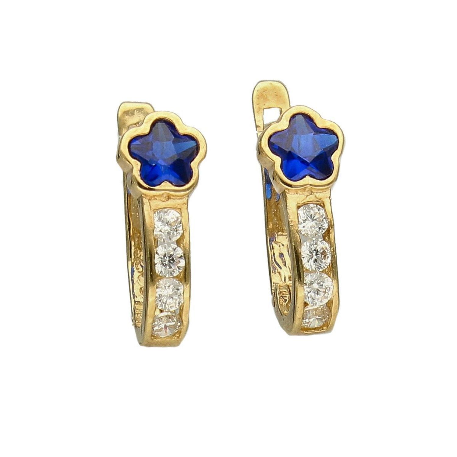 Złote kolczyki dla dziewczynki niebieskie kwiatki z cyrkonią KL 9826.jpg